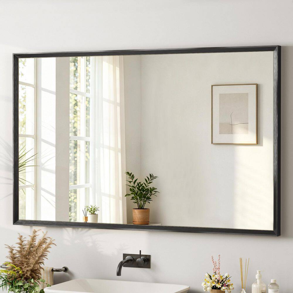 48 in. W x 30 in. H Modern Beveled Aluminum Frame Rectangular Wall Mirror, Brushed Black (2-Pieces) price history on PriceWatchPro