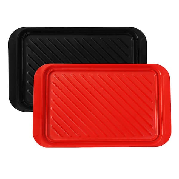 Black Red Melamine Grill Prep Serving Tray Set with Spill-Proof Edges and Color-Coded Raw Cooked Food Separation, 2Pcs