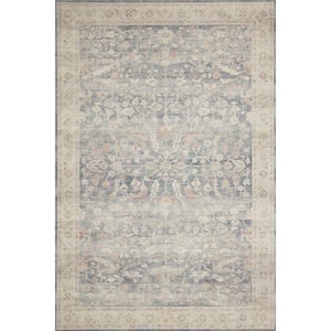 Autumn Blue / Beige 5 Ft. x 8 Ft. Shabby Chic Floral Printed Area Rug