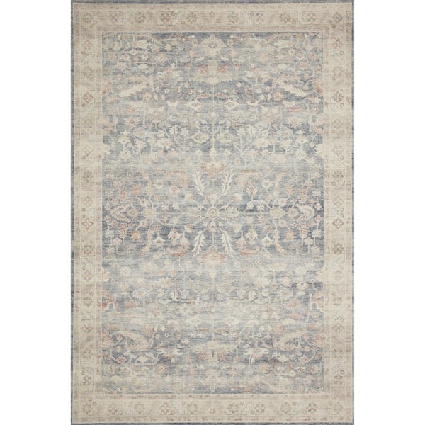 StyleWell Autumn Blue / Beige 5 Ft. x 8 Ft. Shabby Chic Floral Printed Area Rug