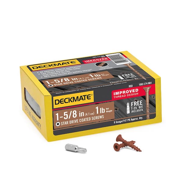 DECKMATE #8 x 1-5/8 in. Red Star Flat-Head Wood Deck Screw 1 lb.-Box (147-Piece)