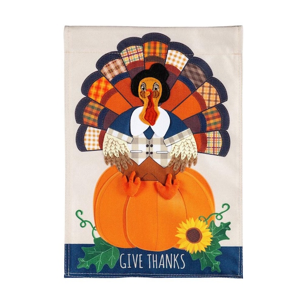 Evergreen 1 ft. x 1-1/2 ft. Patterned Turkey Garden Burlap Flag