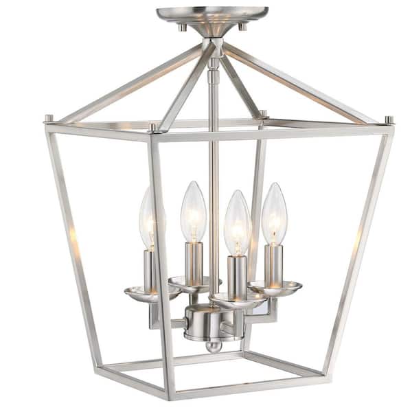 Avex 12 in. 4-Light Brushed Nickel Modern Vintage Semi-Flush Mount with Steel Cage Shade and No Bulbs Included