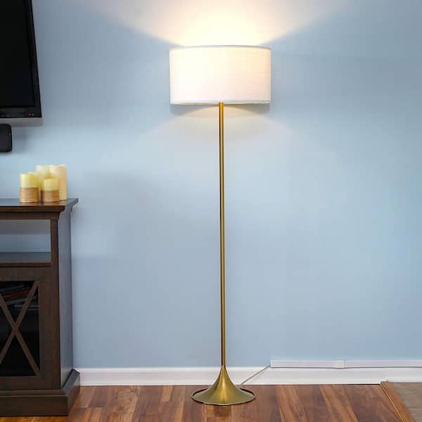 Brass Led Floor Lamp With Drum Shade, Habitat Pole Floor Lamp Base Walnut