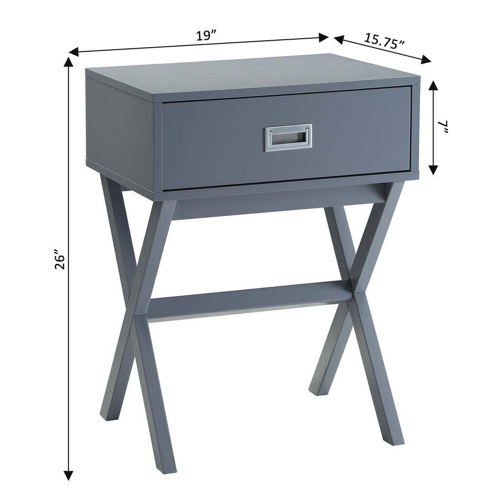 Modern Gray Wood Square End Table with Large Storage Drawer