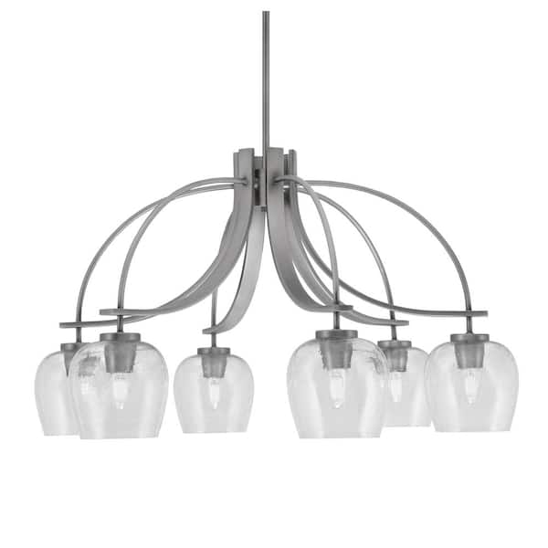 Unbranded Olympia 17.75 in. 6-Light Graphite Downlight Chandelier Clear Bubble Glass Shade