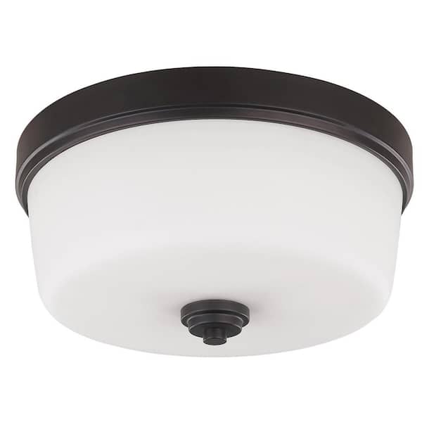 CANARM Jackson 3-Light Oil Rubbed Bronze Flush Mount Light with Flat Opal Glass Shade
