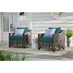 Briar Ridge Brown Wicker Outdoor Patio Deep Seating Lounge Chair with CushionGuard Malachite Green Cushions (2-Pack)