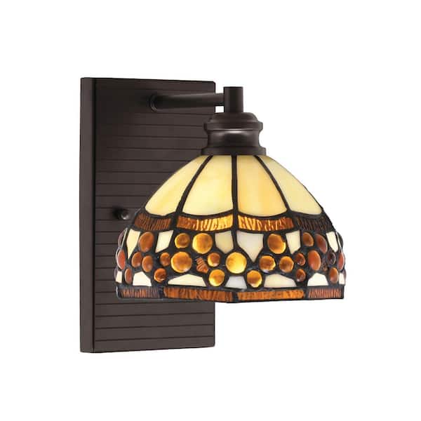 Albany 1-Light Espresso 7 in. Wall Sconce with Roman Jewel Art Glass Shade