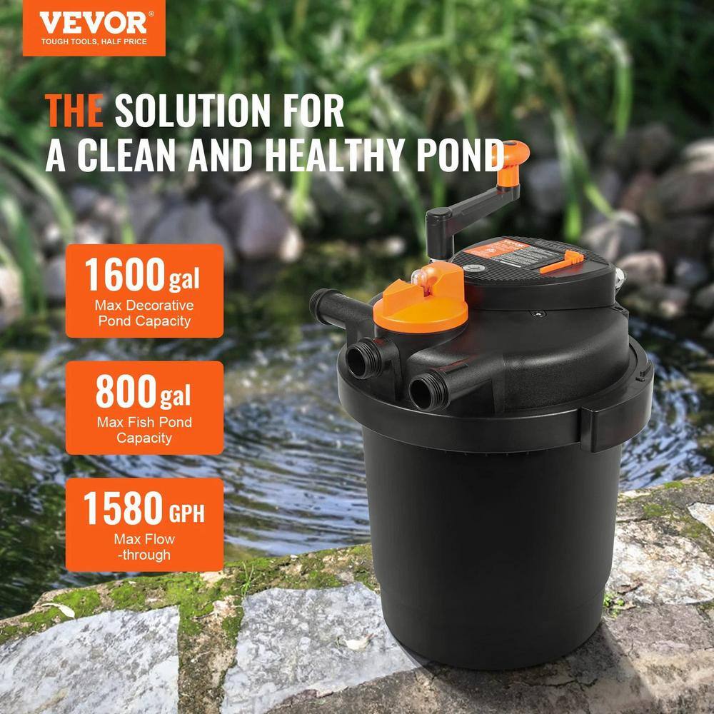 Black and Orange Pressurized Biological Pond Filter with UV-C Lamp