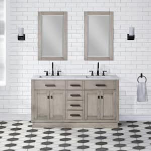 Chestnut 60 in. W x 21.5 in. D Vanity in Grey Oak with Marble Vanity Top in White with White Basin and Mirror