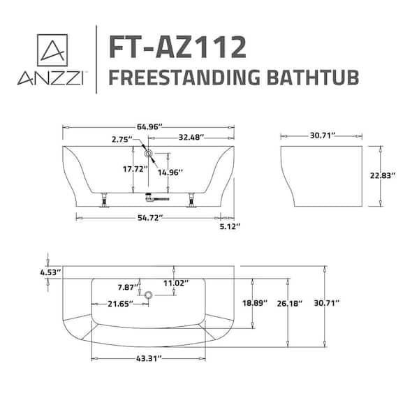 Bank 65 in. L x 31 in. W Acrylic Flatbottom Non-Whirlpool Bathtub with Deck Mounted Faucet in White