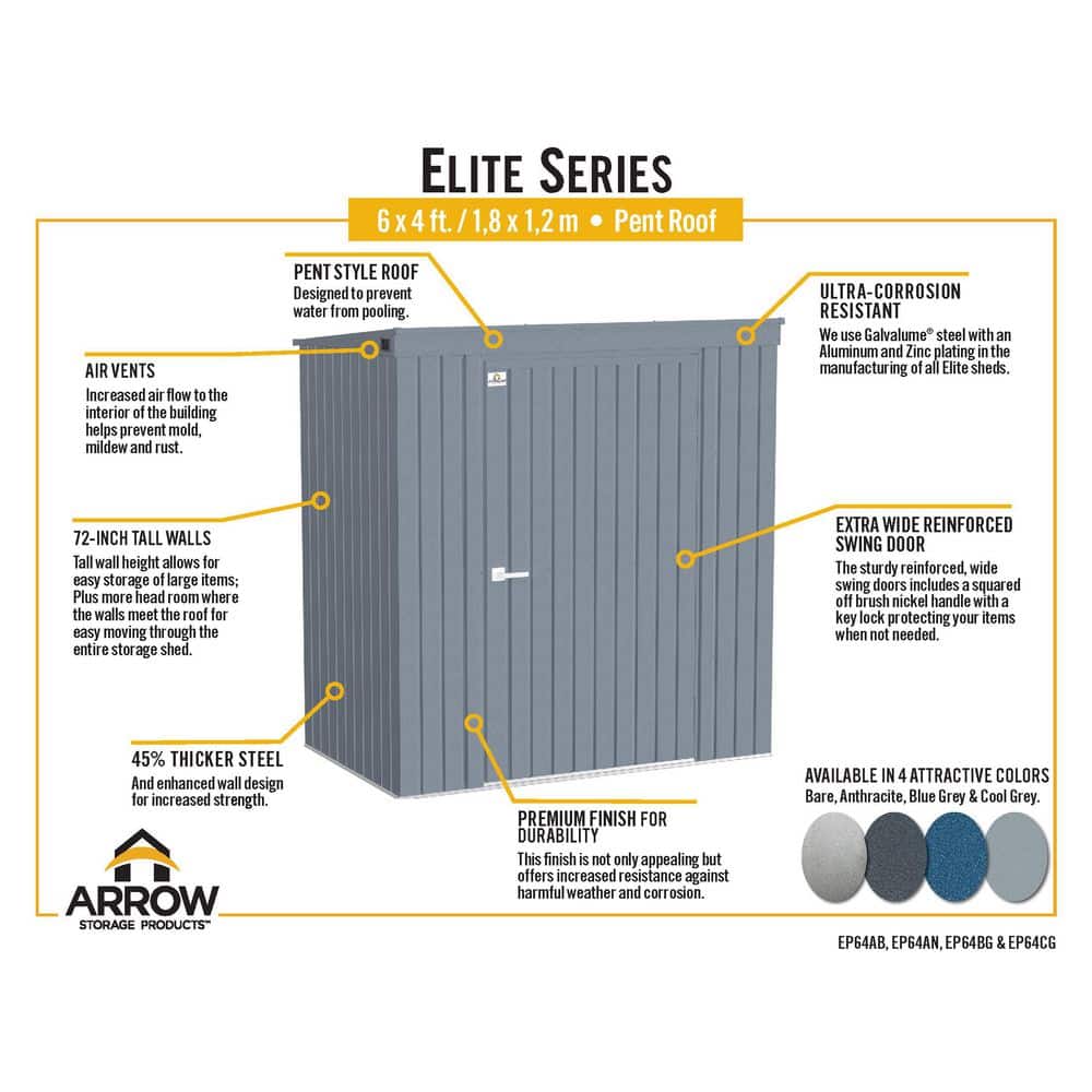 Elite 6 ft. x 4 ft. Blue Grey Metal Storage Shed