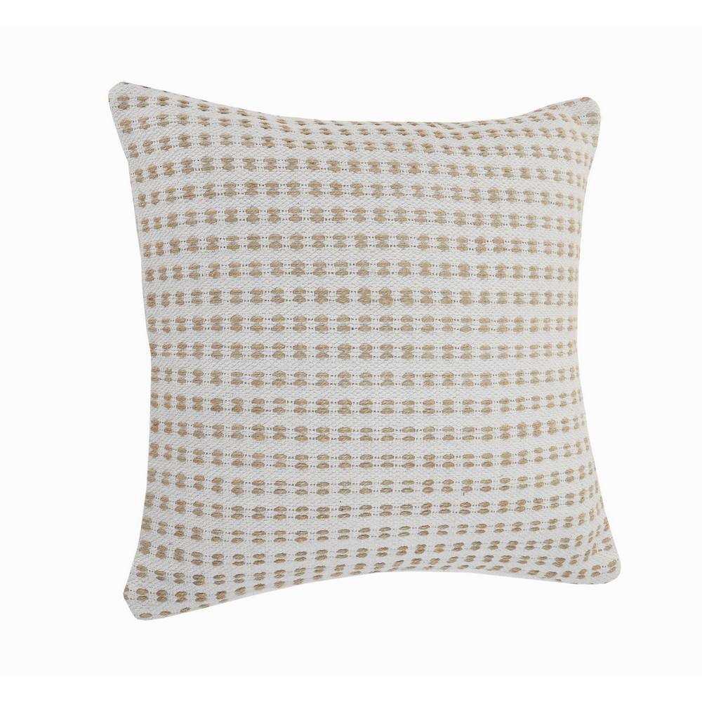 Ivory and Tan Jute Interwoven 20" Square Throw Pillow
