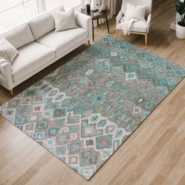 Chantille Machine Washable Indoor/Outdoor Abstract ACN2304 Teal 3 ft. x 4 ft. Area Rug