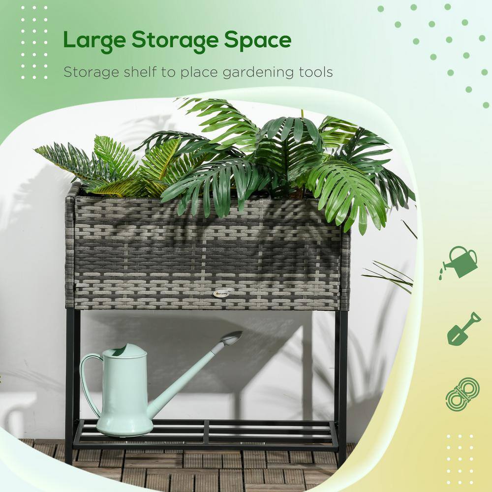 Gray Elevated Rattan Wicker Garden Bed with Metal Frame