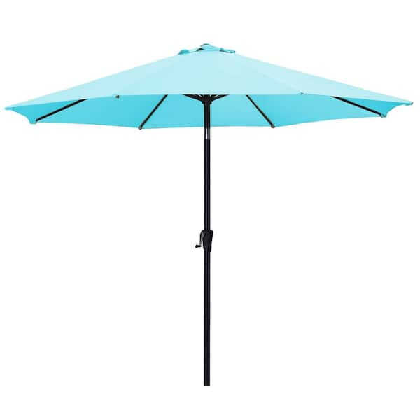OVASTLKUY 11 ft. Market Outdoor Patio Umbrella with Push Button Tilt and Crank in Blue