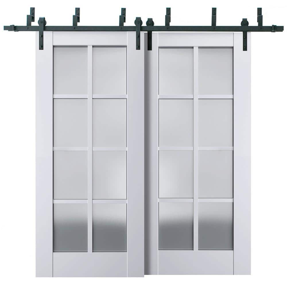36 in. x 84 in. 2 Panel Frosted Glass White Solid Wood Sliding Barn Door with Hardware Kit price history on PriceWatchPro