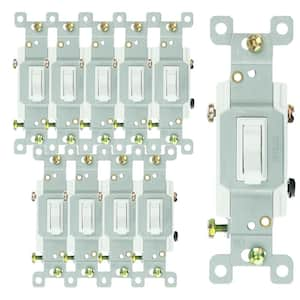 15 Amp Toggle Grounded Light Switch White (10-Pack)