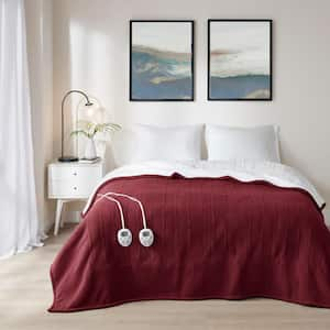 Fleece to Sherpa Burgundy Fleece Full Electric Blanket