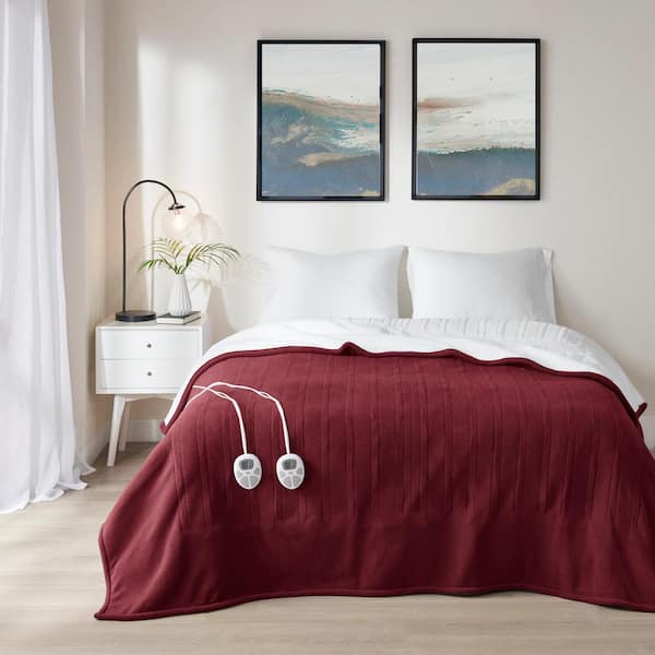 Serta Fleece to Sherpa Burgundy Fleece Full Electric Blanket