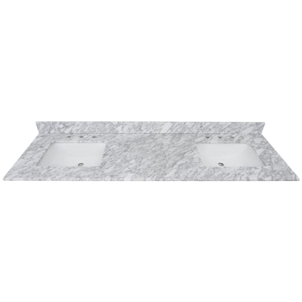Home Decorators Collection 73 in. W x 22 in. D Bianco Carrara White Marble Double Basin Vanity Top with White Basins