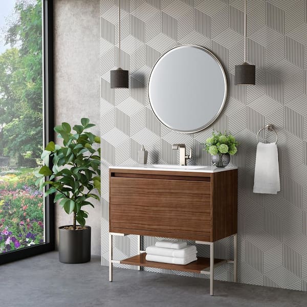 Mantova 35.4 in. W x 18.1 in. D x 35.4 in. H Single Bath Vanity Cabinet Without Top in Mid-Century Walnut