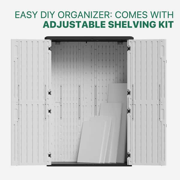4.3 ft. W x 2.4 ft. Durable Resin Plastic Storage Shed with Metal Shelves