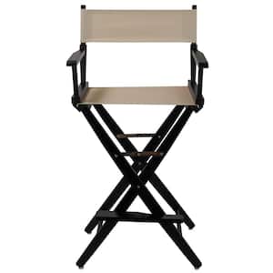 30 in. Extra-Wide Black Wood Frame/Natural Canvas Seat Folding Directors Chair