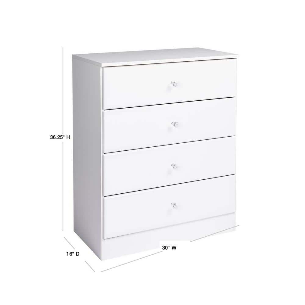 Astrid Crystal White 4-Drawer Vertical Dresser with Acrylic Knobs