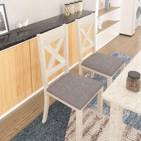 Gray Upholstered Dining Chairs Set of 6 High Back Fabric Chairs with Solid Wood Legs, Padded Seat, Modern Kitchen Chairs