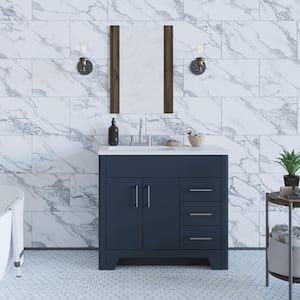 Branine 36 in. W x 19 in. D x 33 in. H Single Sink Freestanding Bath Vanity in Deep Blue with White Cultured Marble Top