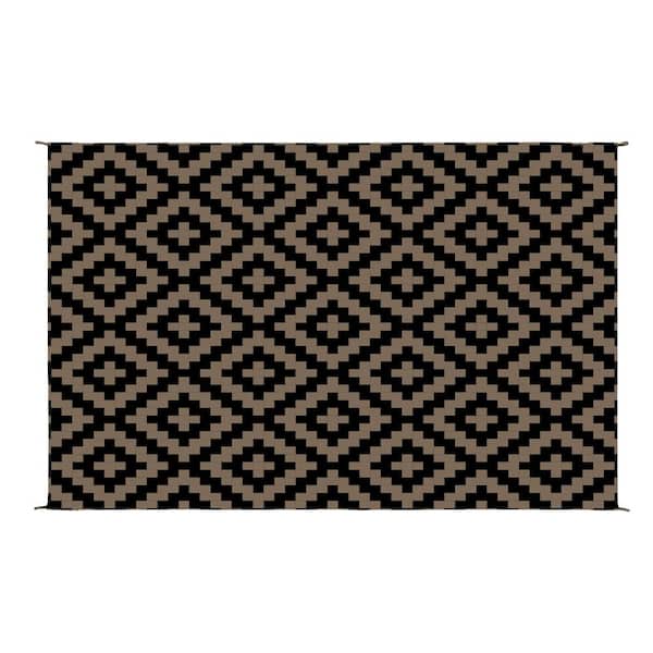 Outdoor Patio Rug with LED Lights-8x10 Outdoor Rug-Plastic Straw Patio Mat Outdoor Waterproof Carpe, Brown