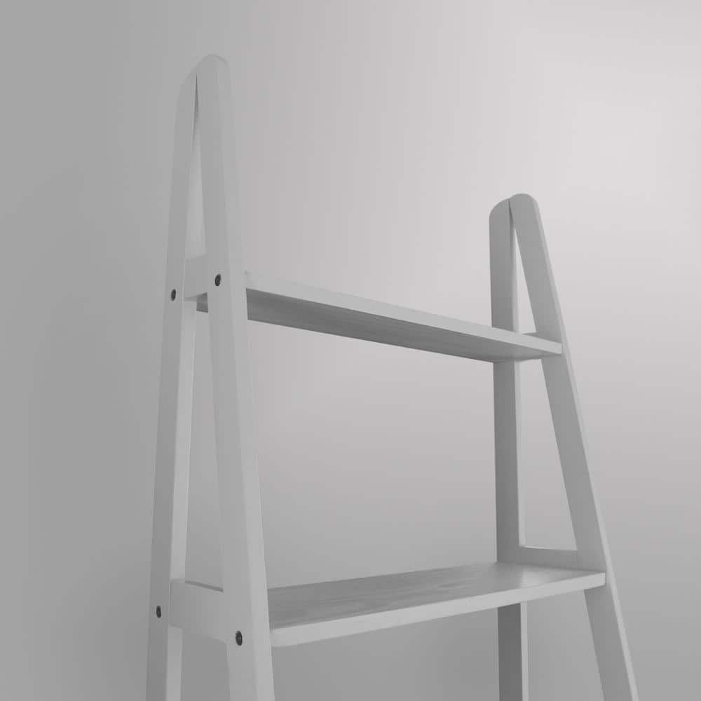 Cascading White Solid Wood 5-Shelf Ladder Bookcase