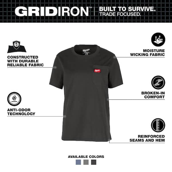Women's X-Small Black GRIDIRON Short Sleeve Pocket T-Shirt