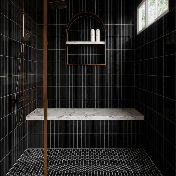 Restore Matte Black 12 in. x 10 Glazed Ceramic Hexagon Mosaic Tile (9.72 sq. ft./Case)