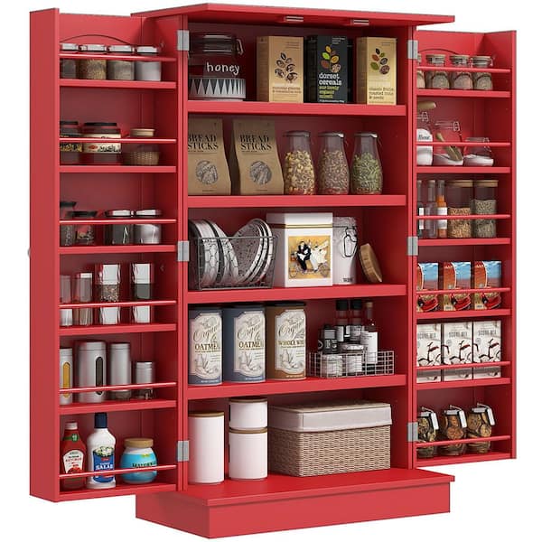 Red Pantry Organizer with Adjustable Shelves;Removable Shelves
