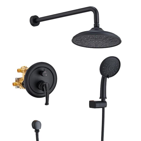 3-Spray Wall Mount Handheld Shower Head 360° Rotating Shower Head 1.8 GPM Anti-scald Valve in Matte Black