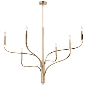Livadia 47.25 in. 6-Light Champagne Bronze Modern Candle Chandelier for Dining Room