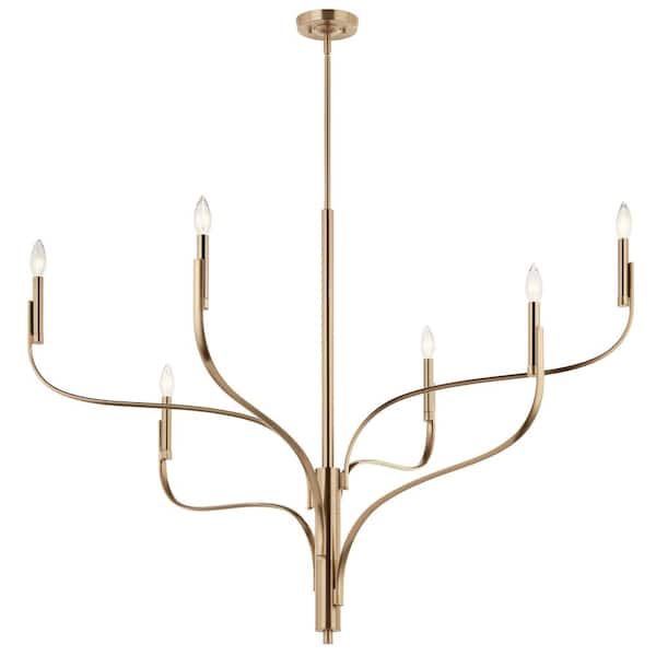 KICHLER Livadia 47.25 in. 6-Light Champagne Bronze Modern Candle Chandelier for Dining Room