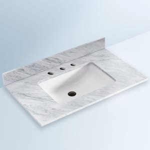 Delan 37 in. W x 22 in. D Marble White Rectangular Single Sink Vanity Top in Carrara White