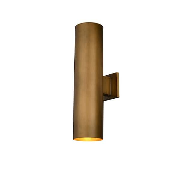 Chiasso 20 in. H 2-Light Warm Brass Modern Outdoor Cylinder Wall Sconce Rust-Resistant Aluminum, Up Down Lighting, LED
