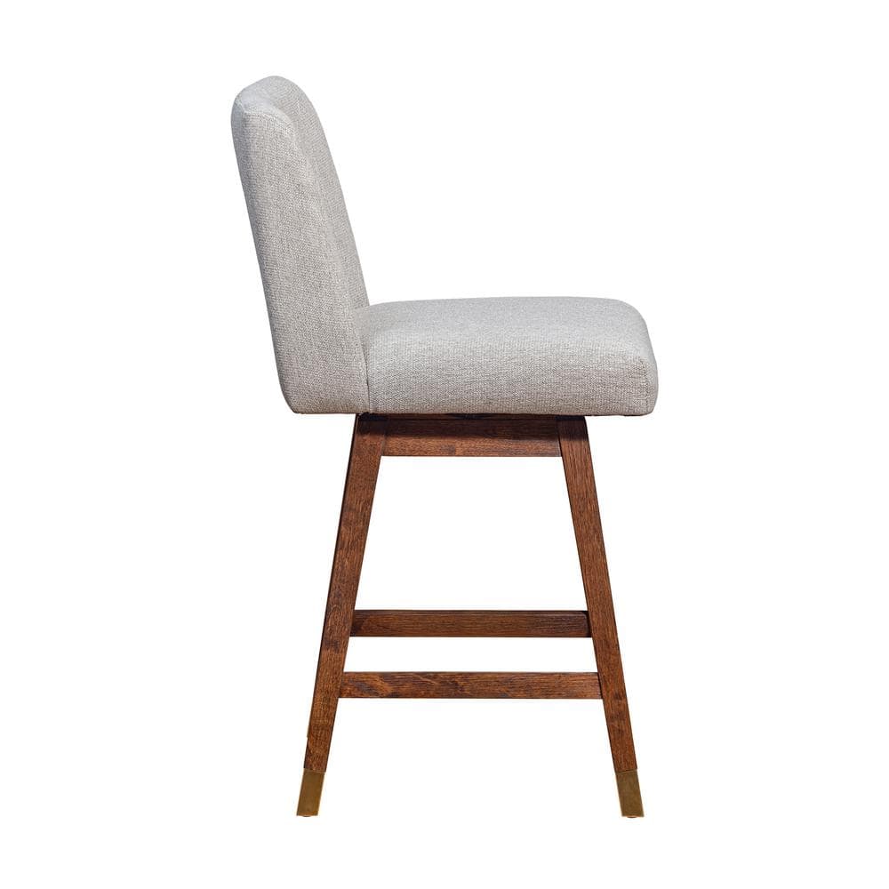 Taupe Fabric and Brown Oak Swivel Accent Chair