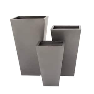 25 in., 21 in., and 17 in. Large Gray Metal Indoor Outdoor Light Weight Planter with Tapered Base (3- Pack)