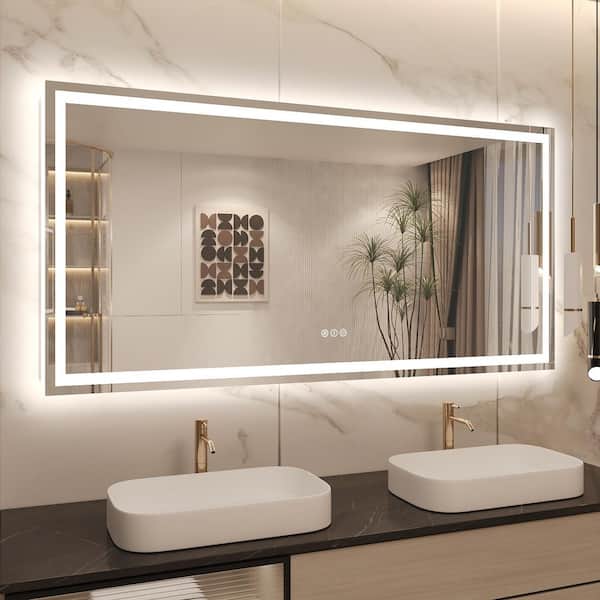 60 in. W x 30 in. H Rectangular Frameless Front Back Lighted Anti-Fog Wall Bathroom Vanity Mirror, Tempered Glass, ETL