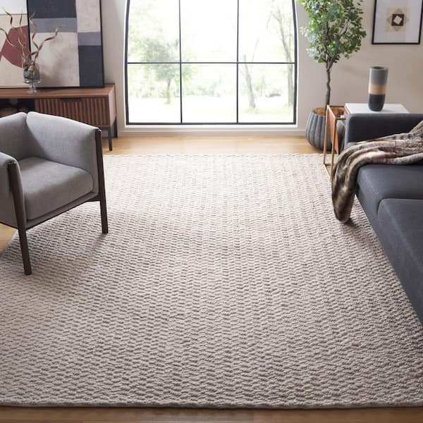 Natura 8 ft. x 10 ft. Beige Zig-Zag Solid Distressed Area Rug