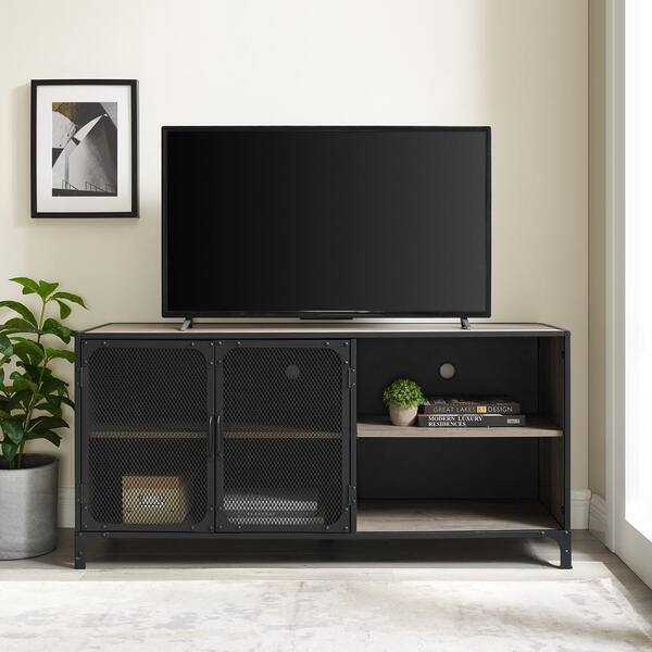 Walker Edison Furniture Company 52 in. Gray Wash Composite TV Stand 55 in. with Doors