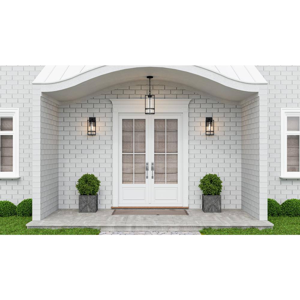 Damien Black Aluminum Outdoor Hanging Lantern with Seeded Glass