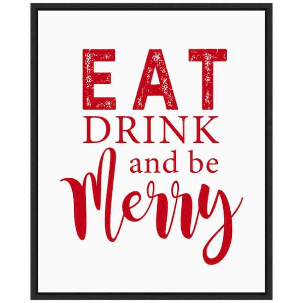 Amanti Art 19.62 in. H x 16 in. W Canvas Eat Drink and Be Merry Red Christmas Holiday Framed Box Wall Art