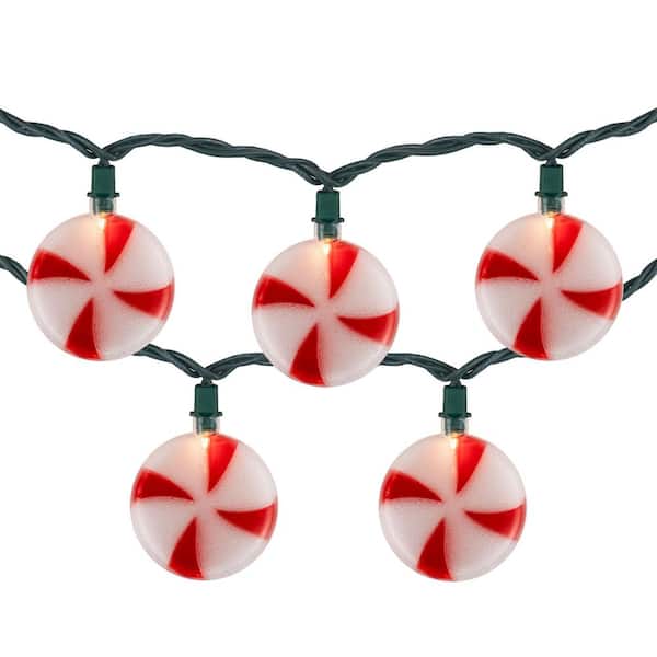 10-Count Peppermint Candies Christmas Lights-6ft Green Wire